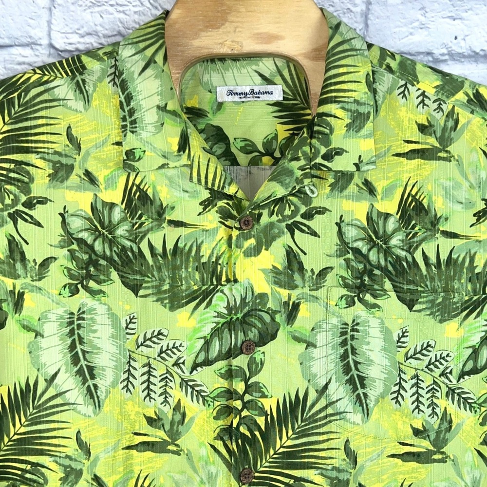 Tommy Bahama Button Front Green Mens IslandZone Silk Blend Tropical Size XL